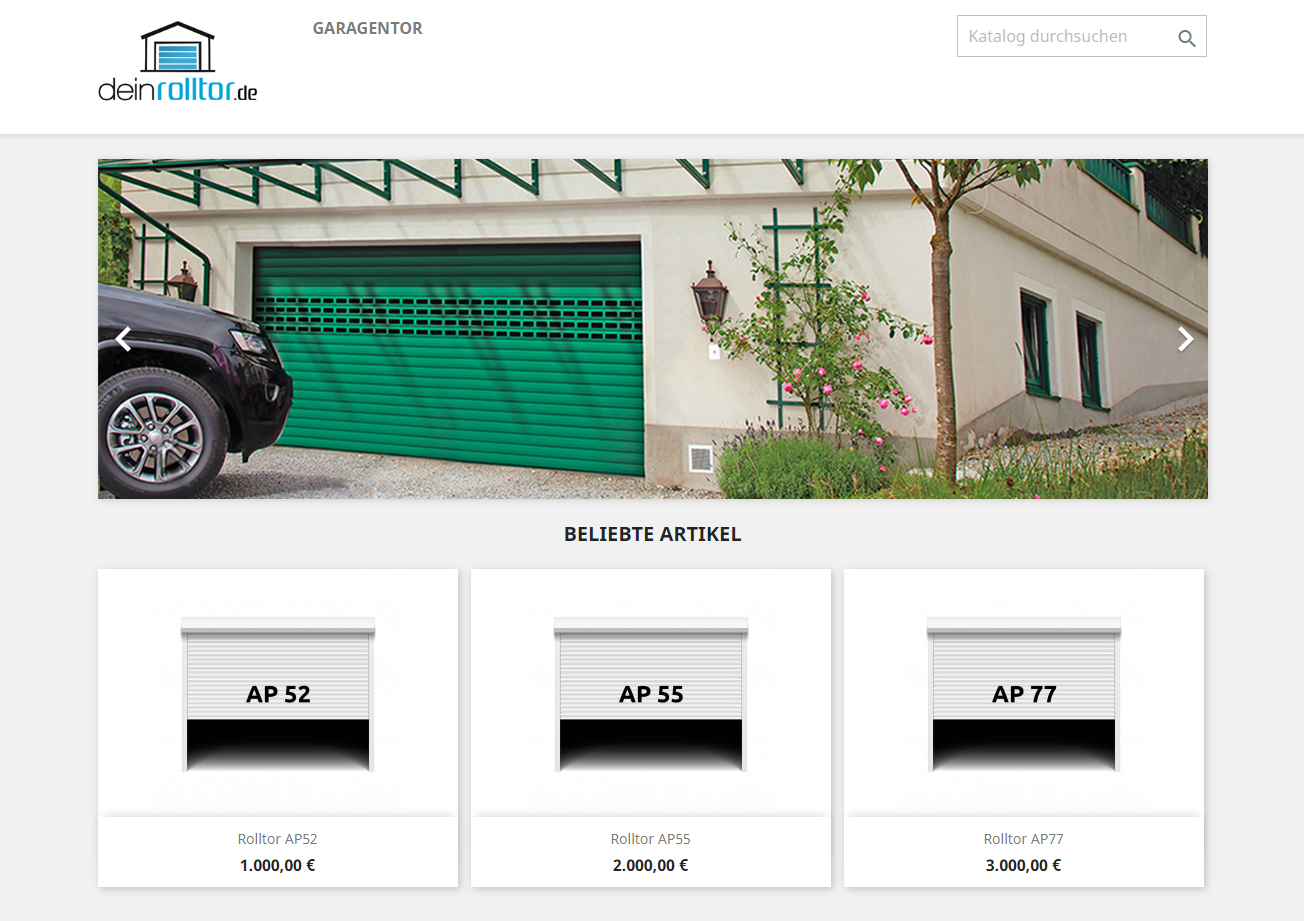 Online store with a roller garage door configurator