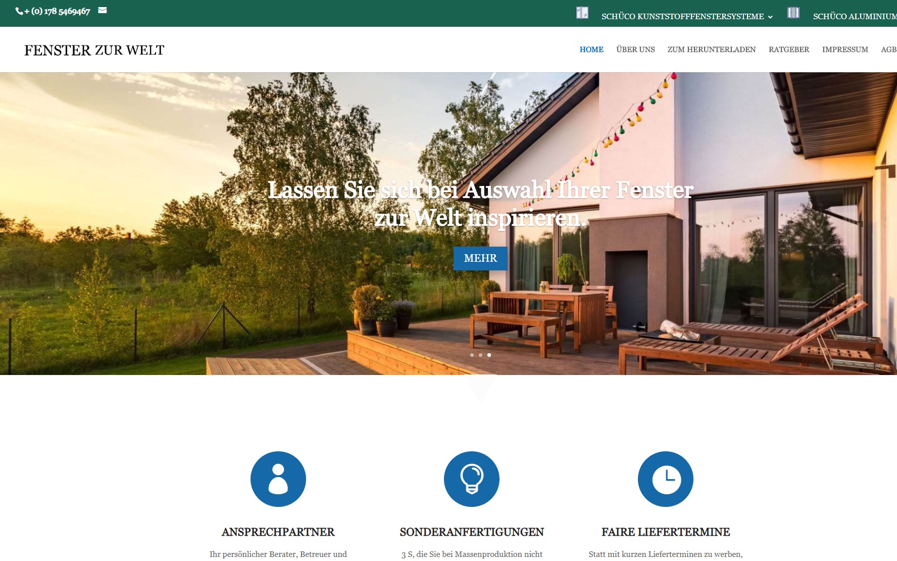 Window manufacturer website with a quote request form